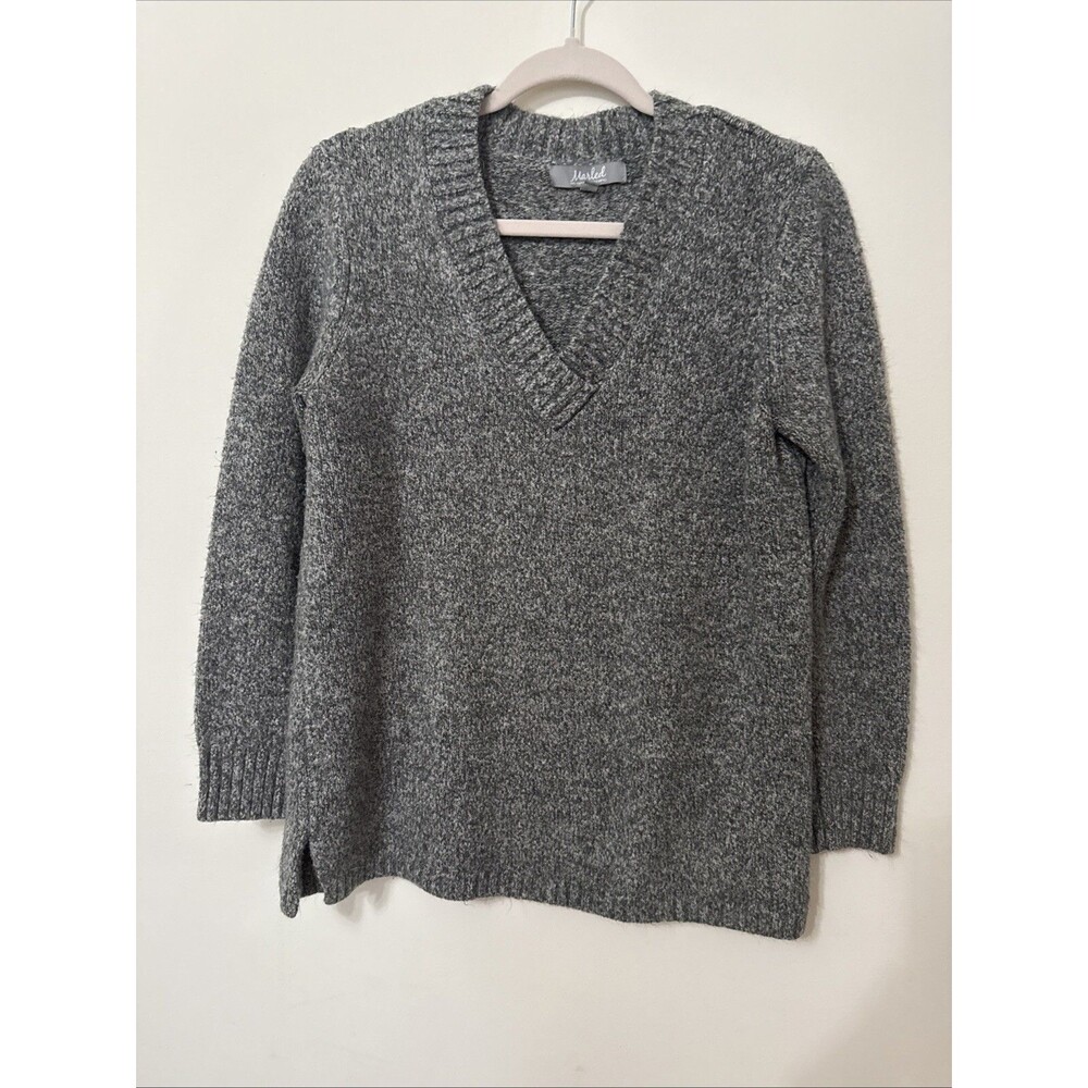 Marled Grey V-Neck Sweater - Large